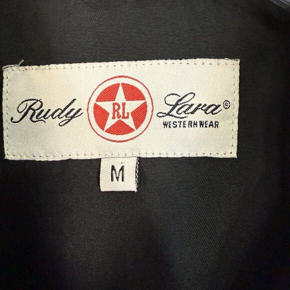 Rudy Lara Western Rockabilly Mens Shirt Size M Black & Blue Pearl Snap Heavy Wgt - Picture 4 of 4